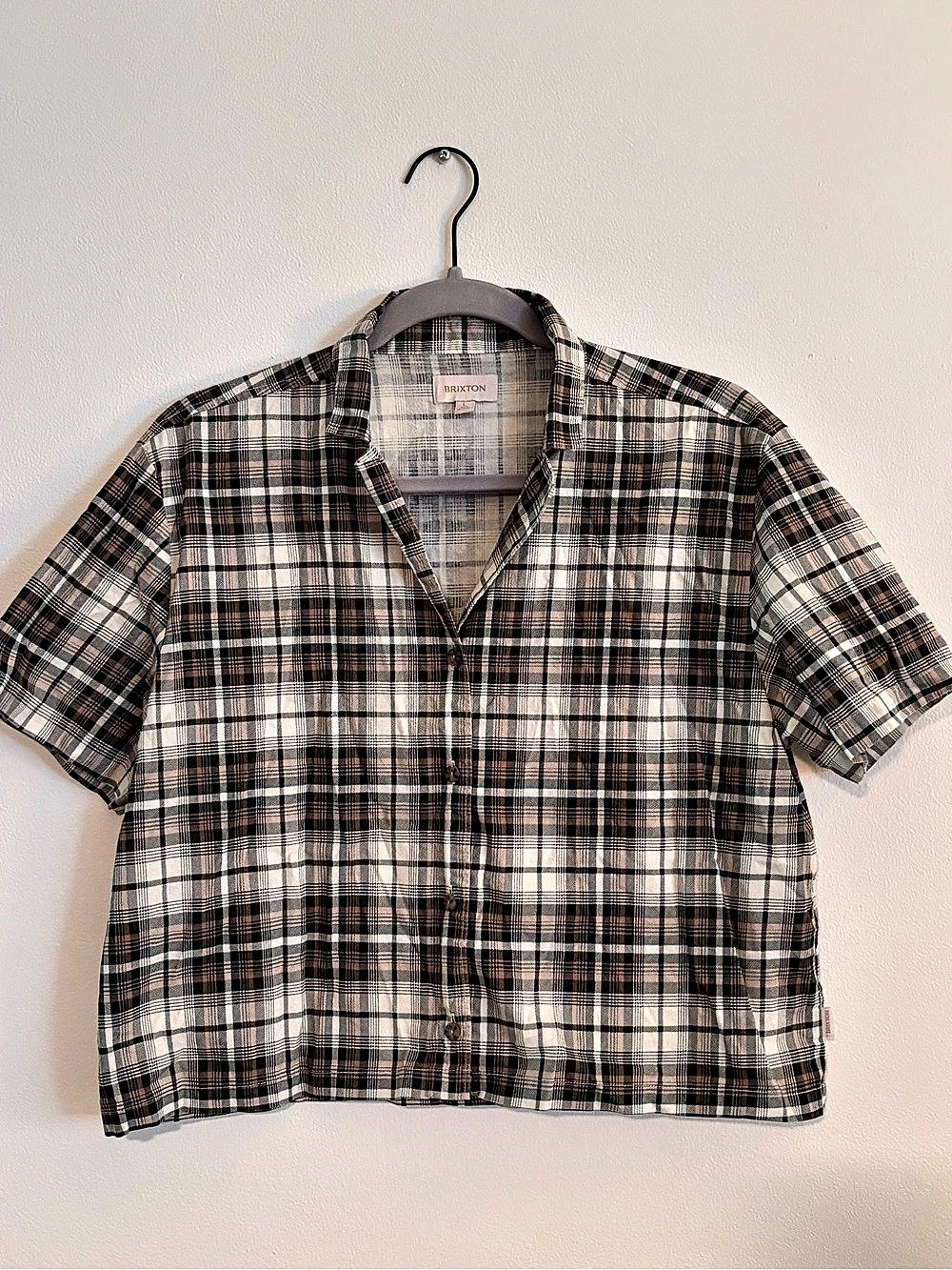 Brixton Women Plaid Short Sleeve Shirt Size Large
